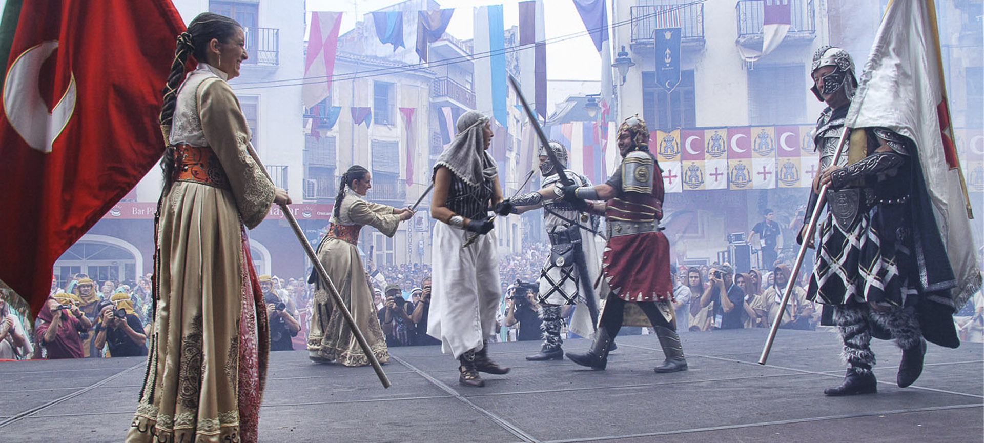 The famous Ambaixades (symbolic representation of the clash of two cultures that led to brotherhood between the two sides) at the Festival of Moors and Christians in Ontinyent The famous Ambaixades (symbolic representation of the clash of two cultures that led to brotherhood between the two sides) at the Festival of Moors and Christians in Ontinyent