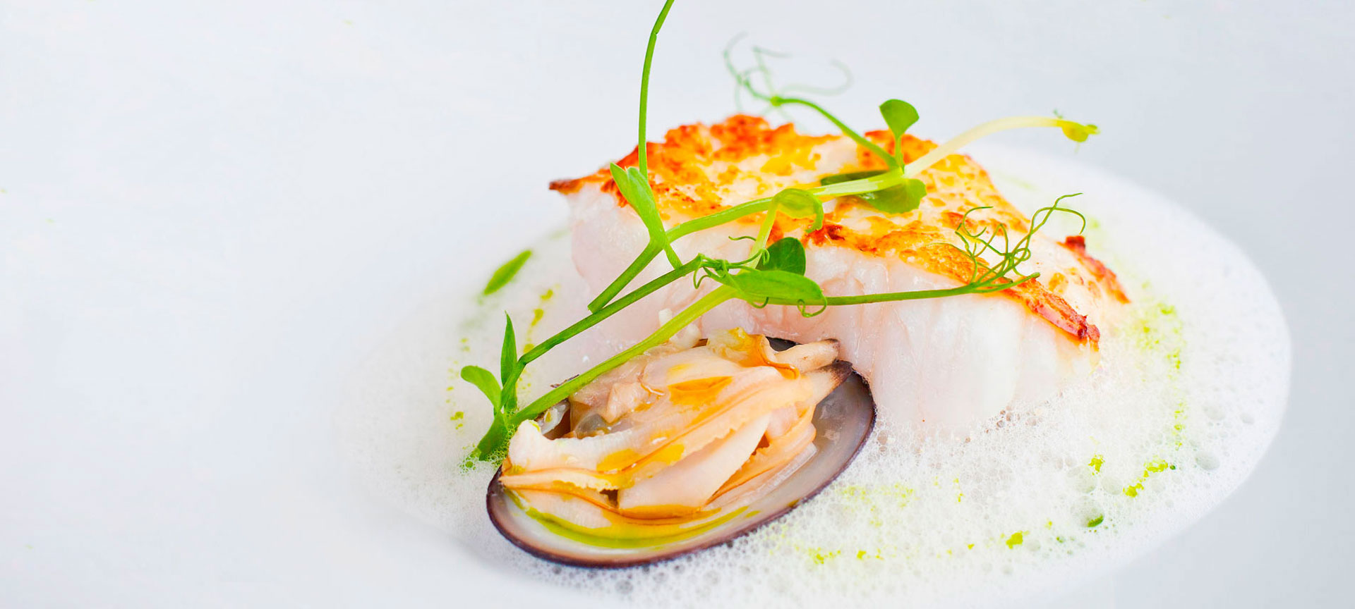 Plat exquis : poisson blanc et fruits de mer Plat exquis : poisson blanc et fruits de mer